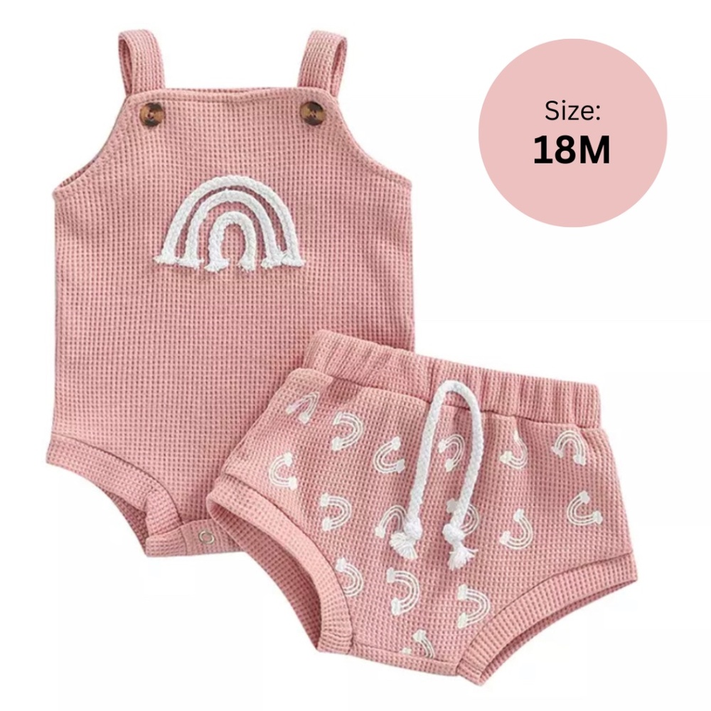 2PC SET | 18 MONTHS | BABY GIRL PINK SHORTS SET | KNITTED COTTON